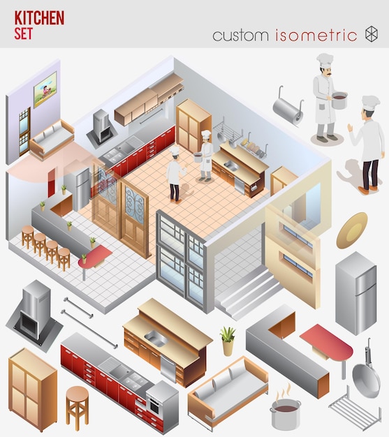 Isometric fastfood restaurant interior custom design