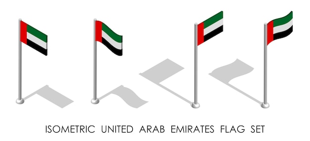 Vector isometric flag of united arab emirates in static position and in motion on flagpole 3d vector