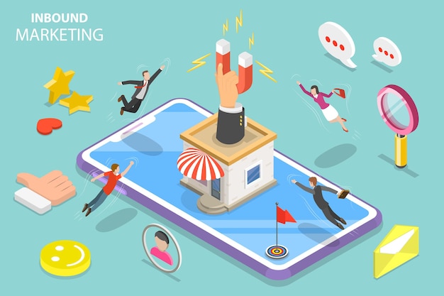 Isometric flat vector concept of digital inbound marketing strategy