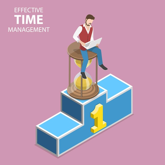 Isometric flat vector concept of effective time management, planning and strategy, job scheduling.