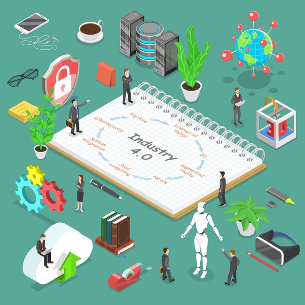 Vector isometric flat vector concept of industry 4