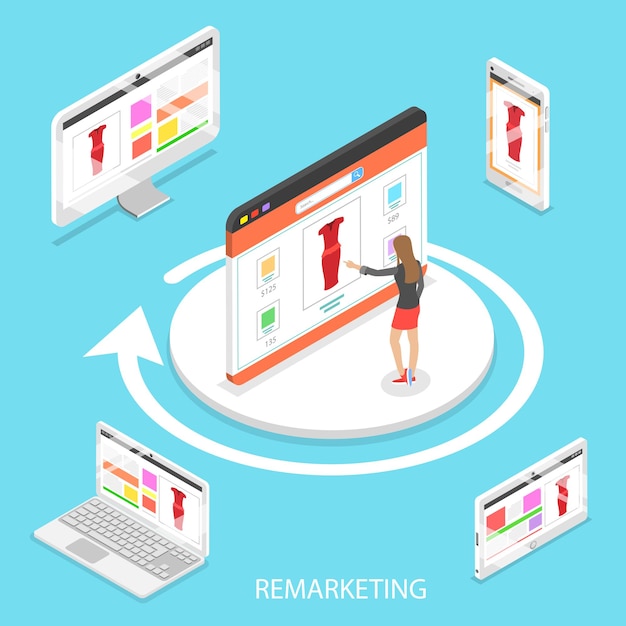 Isometric flat vector concept of marketing retargeting