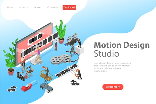 Isometric flat vector concept of motion design studio video editor app