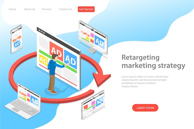 Isometric flat vector concept of retargeting marketing stragety