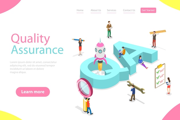 Vector isometric flat vector landing page template of qa quality assurance