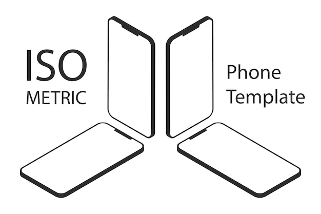 Isometric frameless cell phone templates on white background