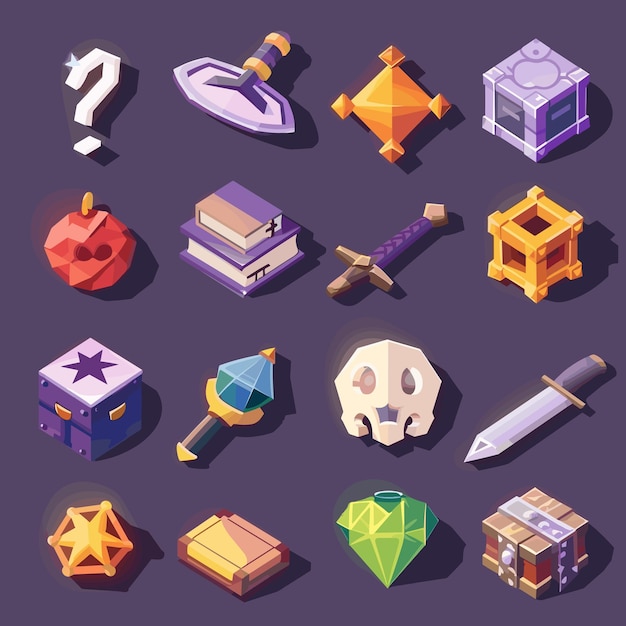 Isometric Game Assets Weapons Treasures and More