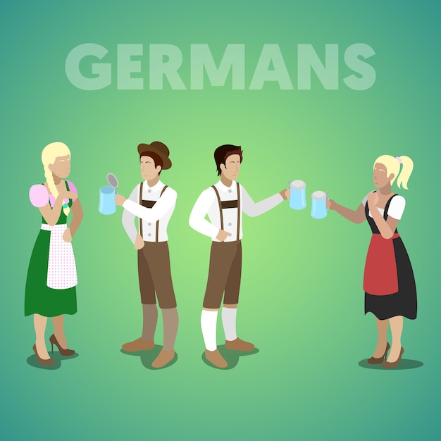 Isometric German People in Traditional Clothes. Vector 3d flat illustration