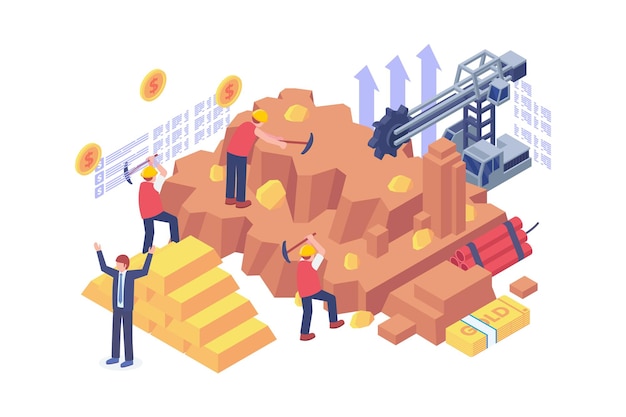 Isometric gold mining industry vector concept