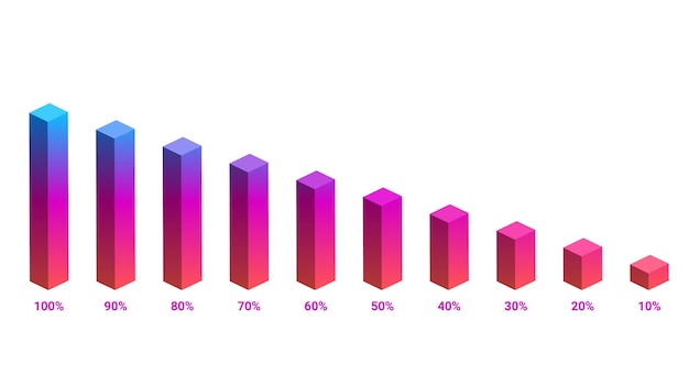 Isometric graph bar progress infographic vector illustration Graph bars with 10 20 30 40 50 60 70 80 90 100 percent height