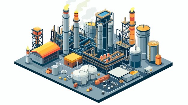 Vector isometric graphic of petroleum oil refiner facility