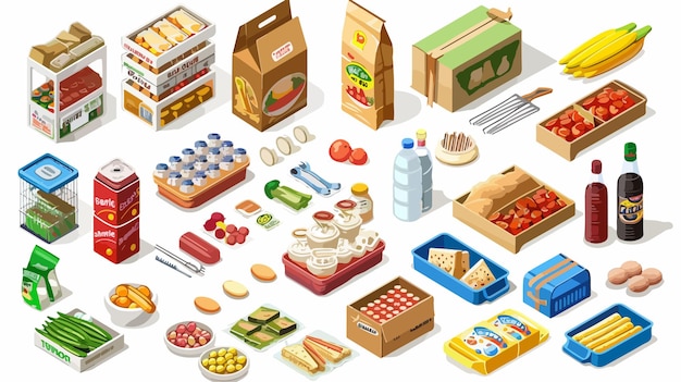 Vector isometric grocery items assortment