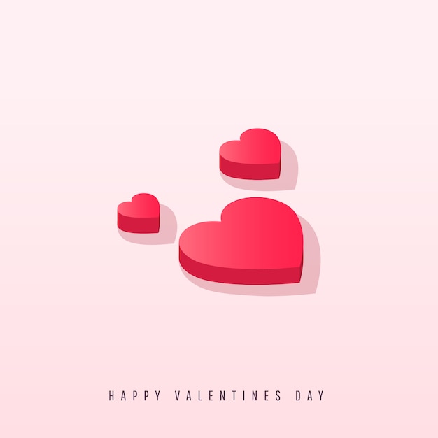 Isometric hearts with shadow on a pink background 