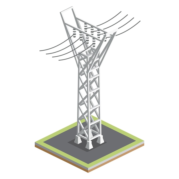 Isometric High Voltage Transmission Line Element of Distribution Chain