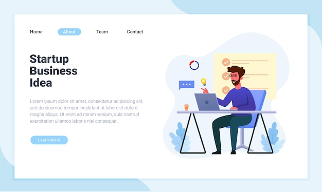 Isometric horizontal web banner with happy worker in front of the computer doing meeting, 3d vector