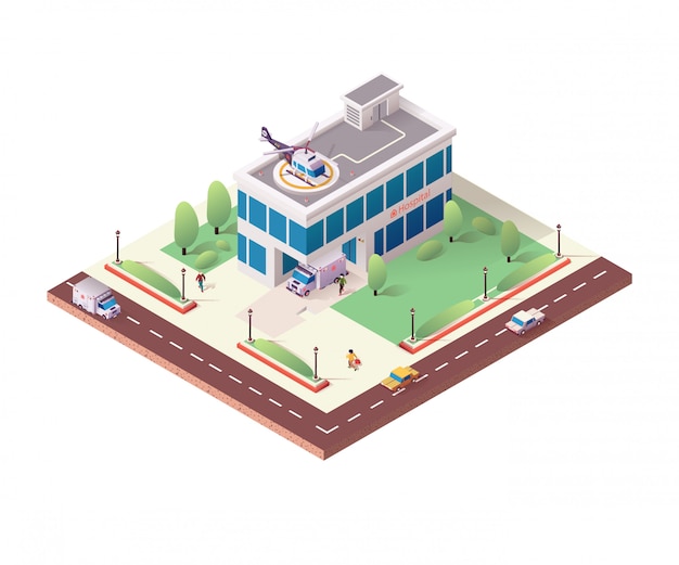 Isometric Hospital Building on White Background