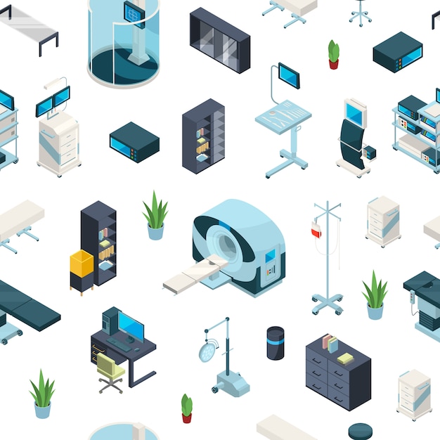 isometric hospital icons pattern or background 