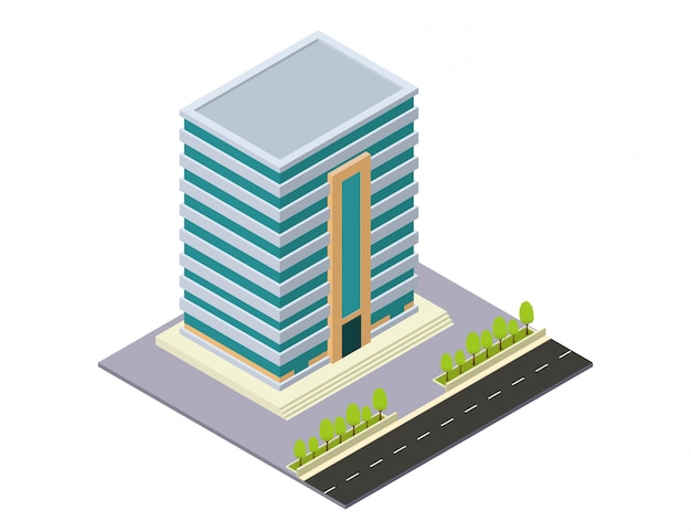  isometric hotel, apartment, or skyscraper building