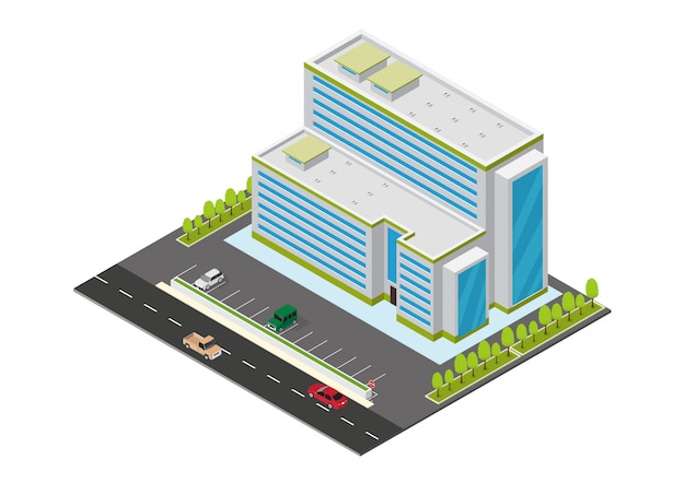  isometric hotel, apartment, or skyscraper building