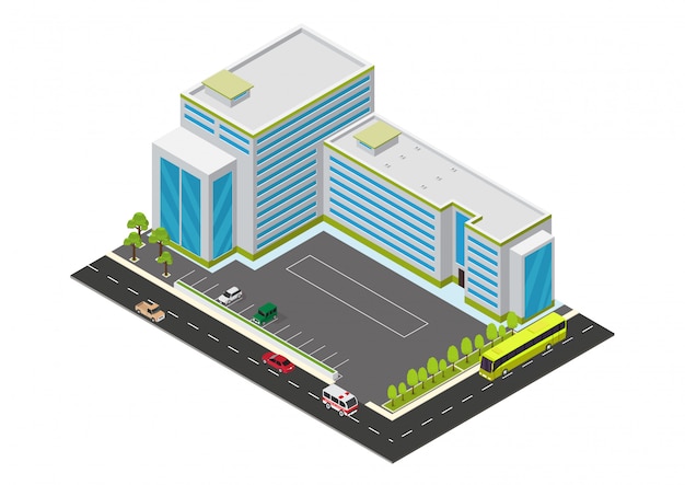  isometric hotel, apartment, or skyscraper building