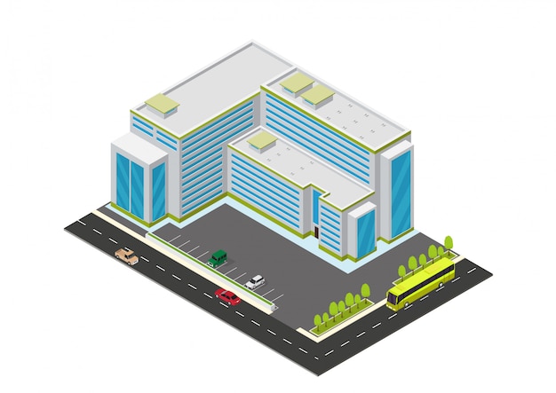  isometric hotel, apartment, or skyscraper building