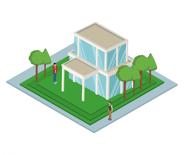 Isometric house with people