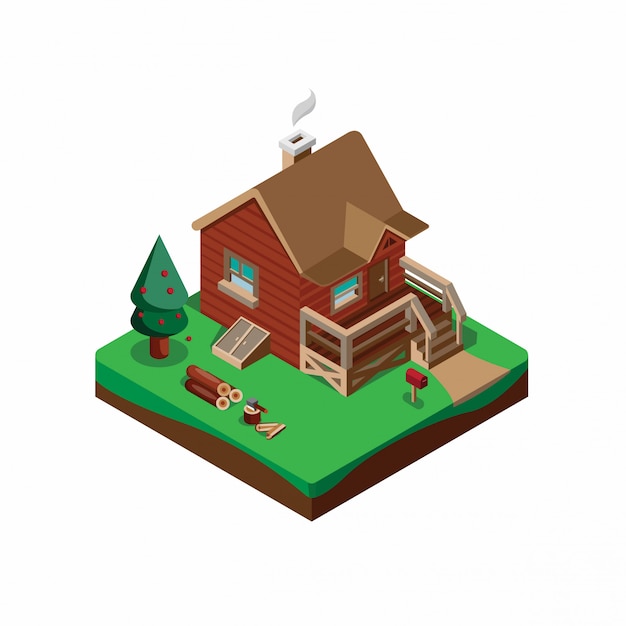 isometric house wood. includes all ornament