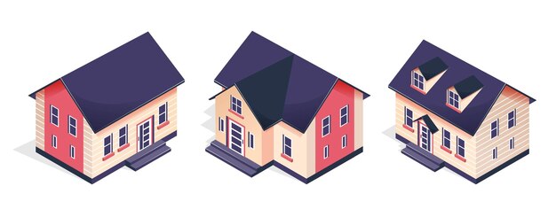 Vector isometric houses set