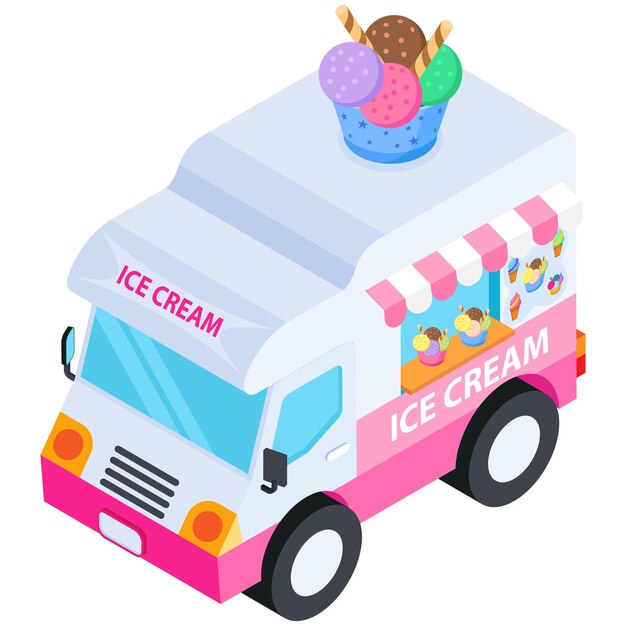 Vector isometric ice cream truck