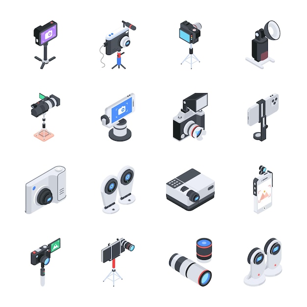 Isometric Icon Bundle of Phone Photography Gear