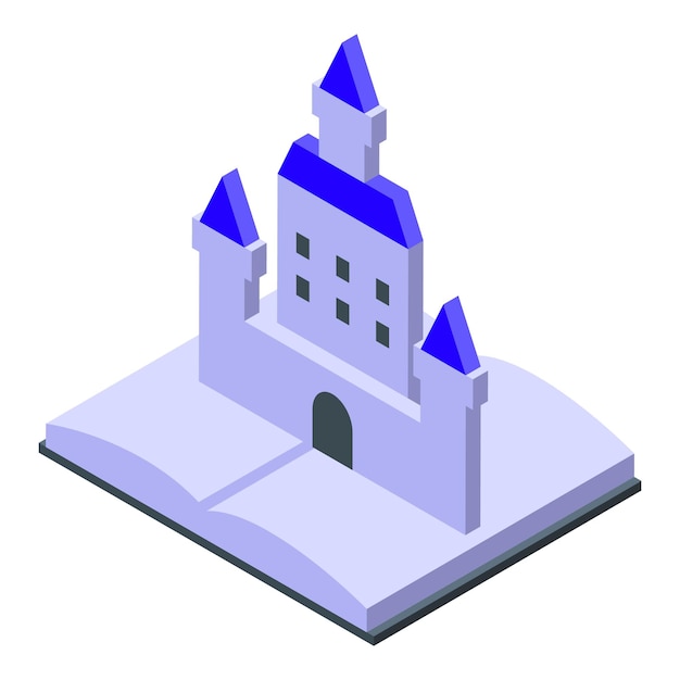 Vector isometric icon of castle appearing from open book