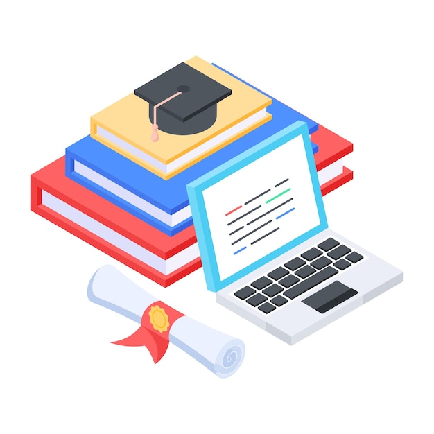 An isometric icon of online education