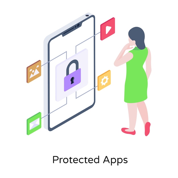 Vector an isometric icon of protected apps is up for premium use