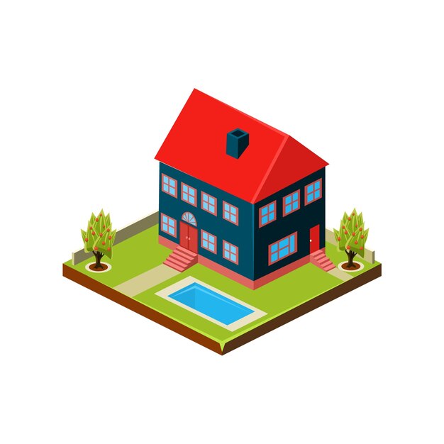 Vector isometric icon representing modern house with backyard vector