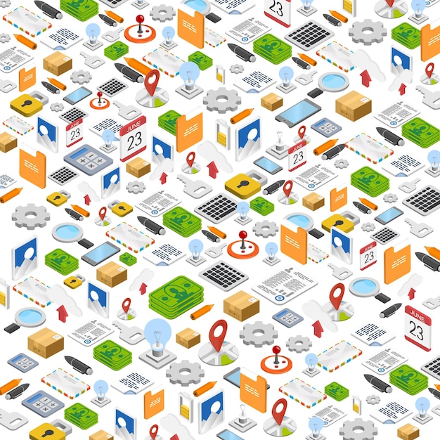 Isometric icons background style app. Vector illustration