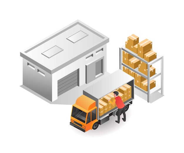 Isometric illustration concept Pick up goods in warehouse for delivery