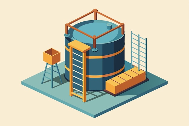 Vector isometric illustration depicting an oil refinery with intricate details of structures and pipelines in a vibrant color scheme