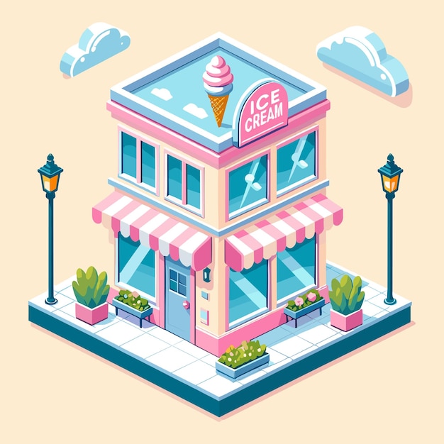 Vector isometric illustration of ice cream shop