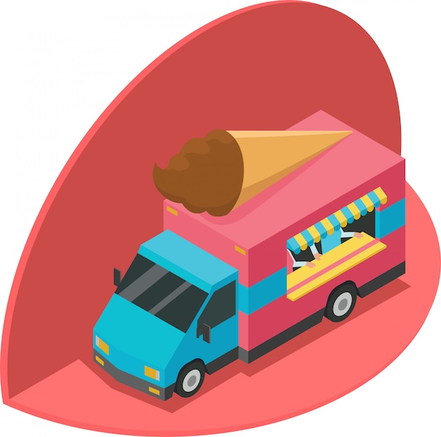 Isometric illustration of ice cream truck