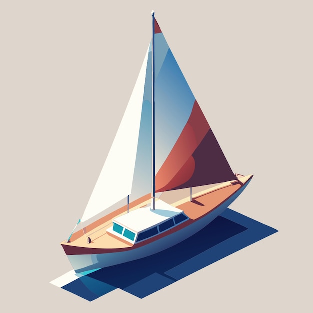 Vector isometric illustration isometric illustration flat illustration yacht sailing boat white sail