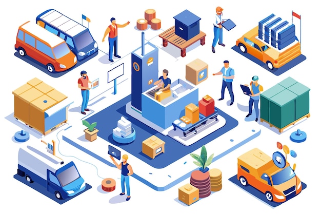 Isometric illustration of a logistics and delivery service