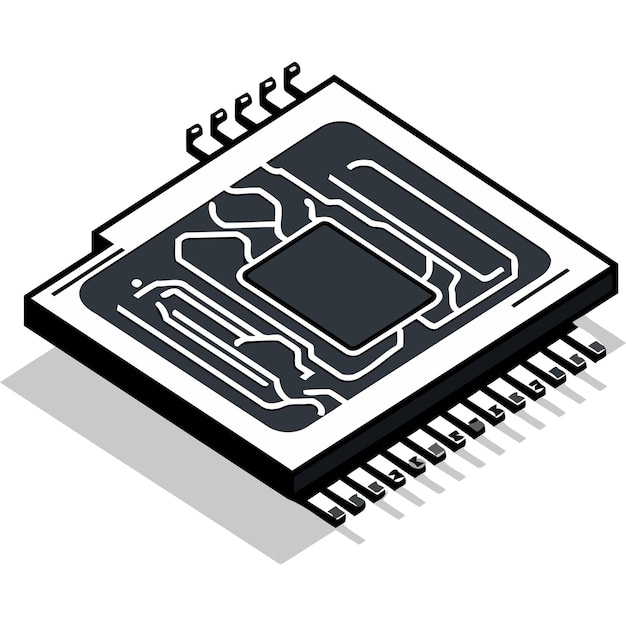 Vector isometric illustration of a microprocessor chip perfect for tech and electronics projects