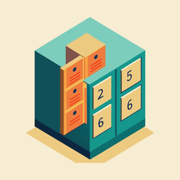 Vector isometric illustration of a padlocked storage locker in modern style