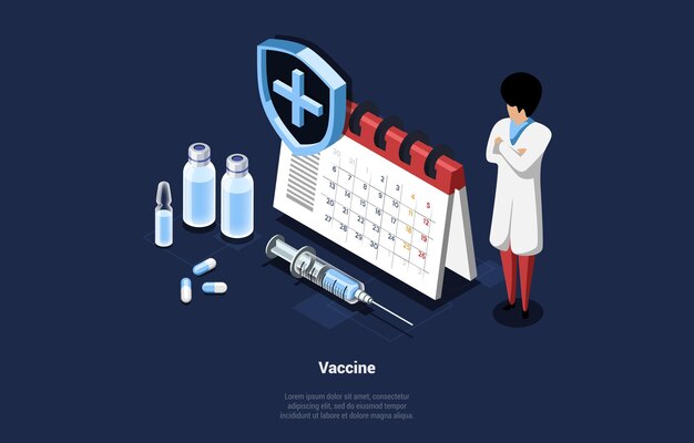 Vector isometric illustration of vaccine concept