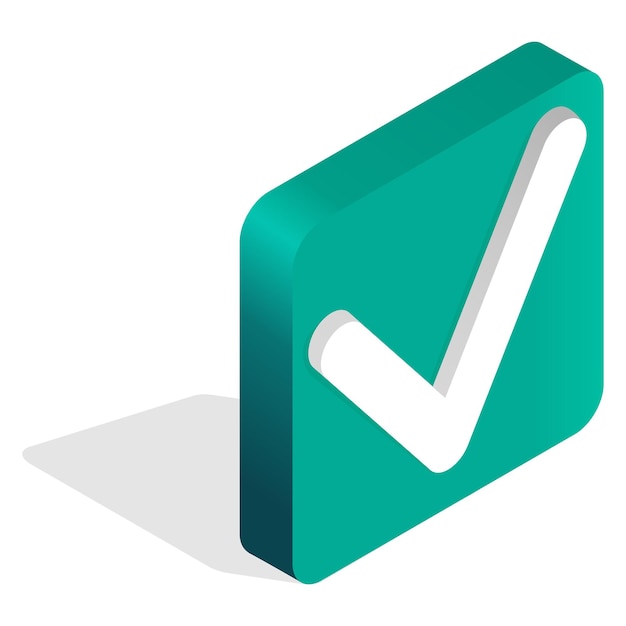 Isometric image of the checkmark iconGreen icon indicating YesIsolated object on a white background