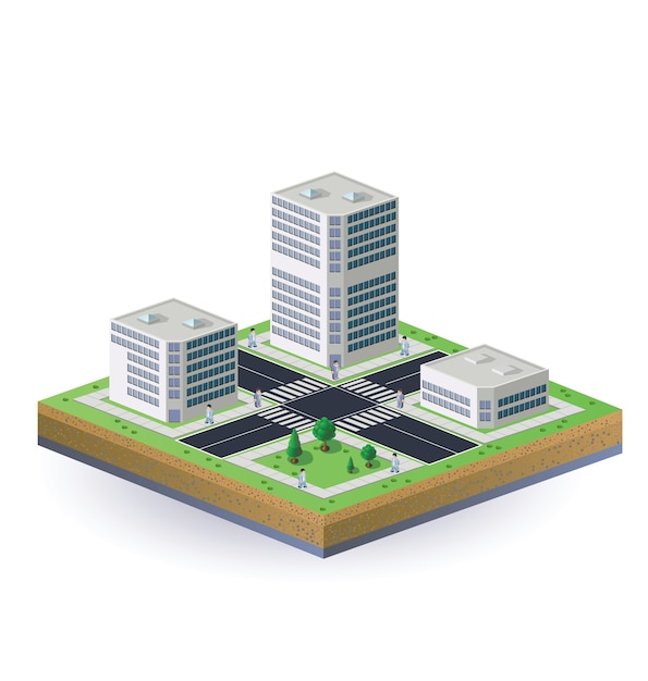 Isometric image of a fragment of the city on a white background