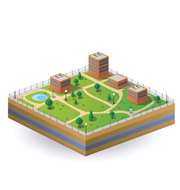 Isometric image of a fragment of the city on a white background