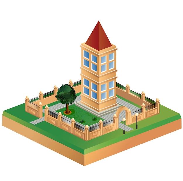 Isometric image of a fragment of the city on a white background