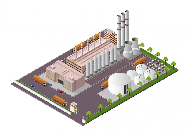 Vector isometric industrial buildings composition with view of the facilities