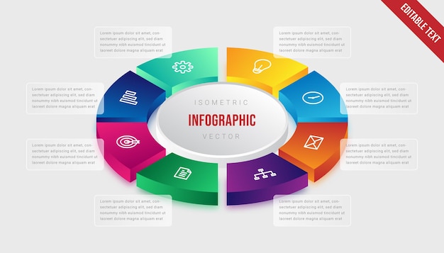 Isometric infographic colorful gradient circle object template element design